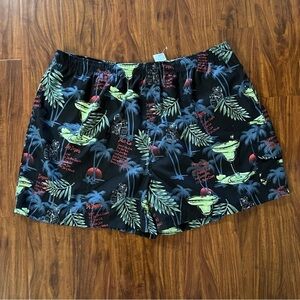 NWT Big Dogs Swim Trunks Black Tropical Dogarita Print Men’s size 5X